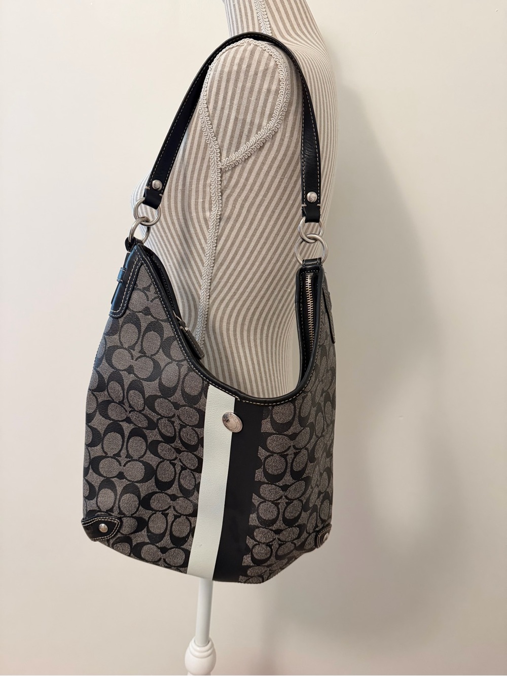 Coach Signature Stripe Hobo Shoulder Bag - Picture 3 of 12